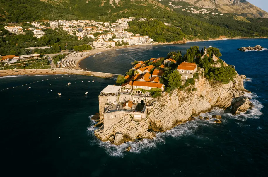 aerial view of a small island in Montenegro