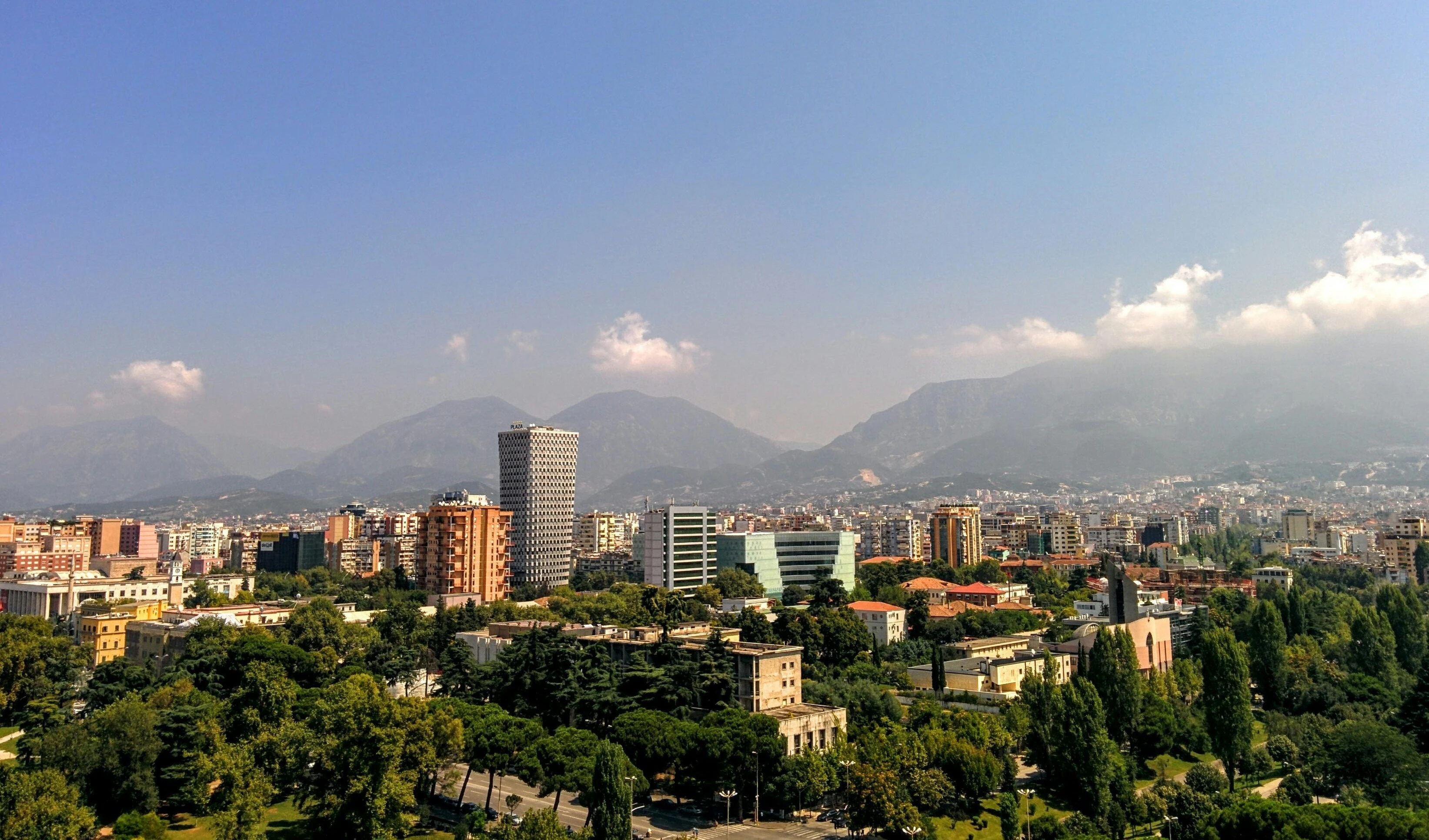 view of Albanian city with mountains in the background