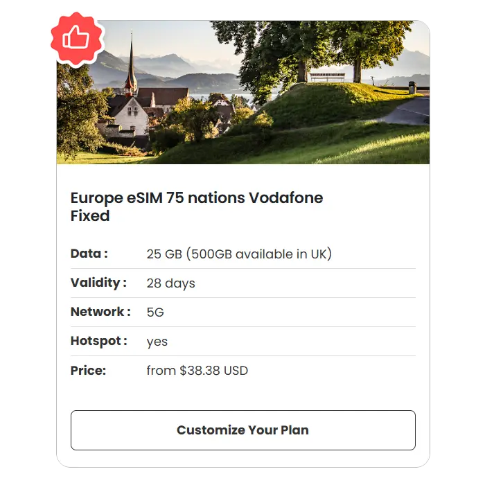 Maaltalk Europe eSIM 75 nations Vodafone fixed