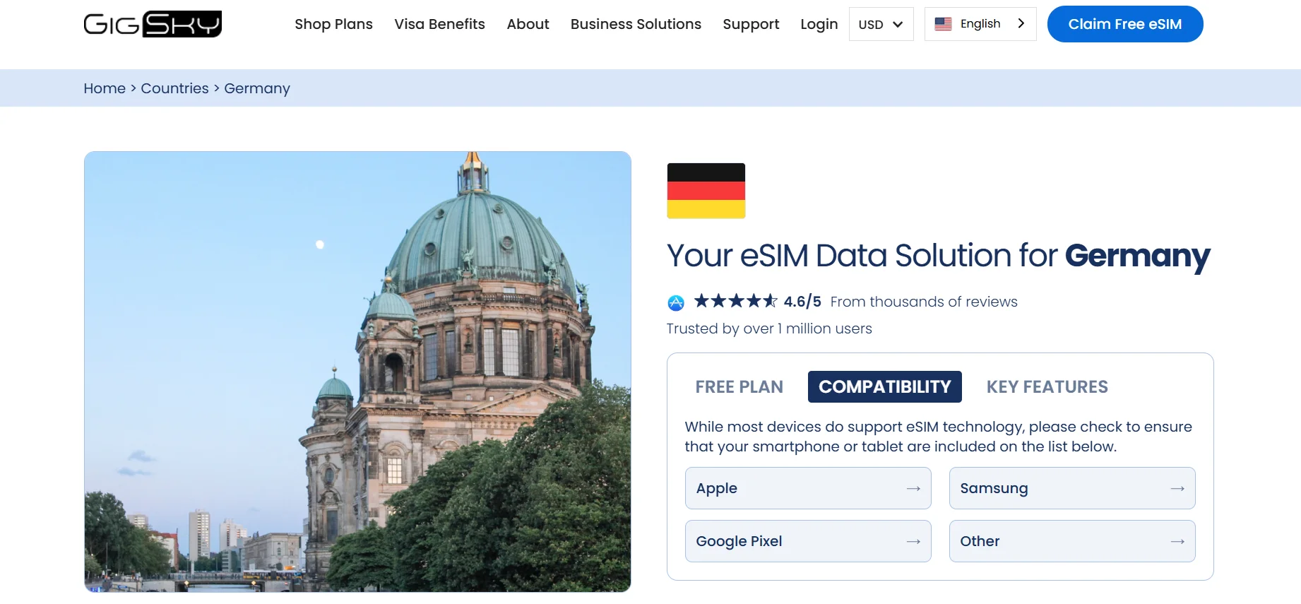 Gigsky Germany eSIM website screenshot&rdquo;
