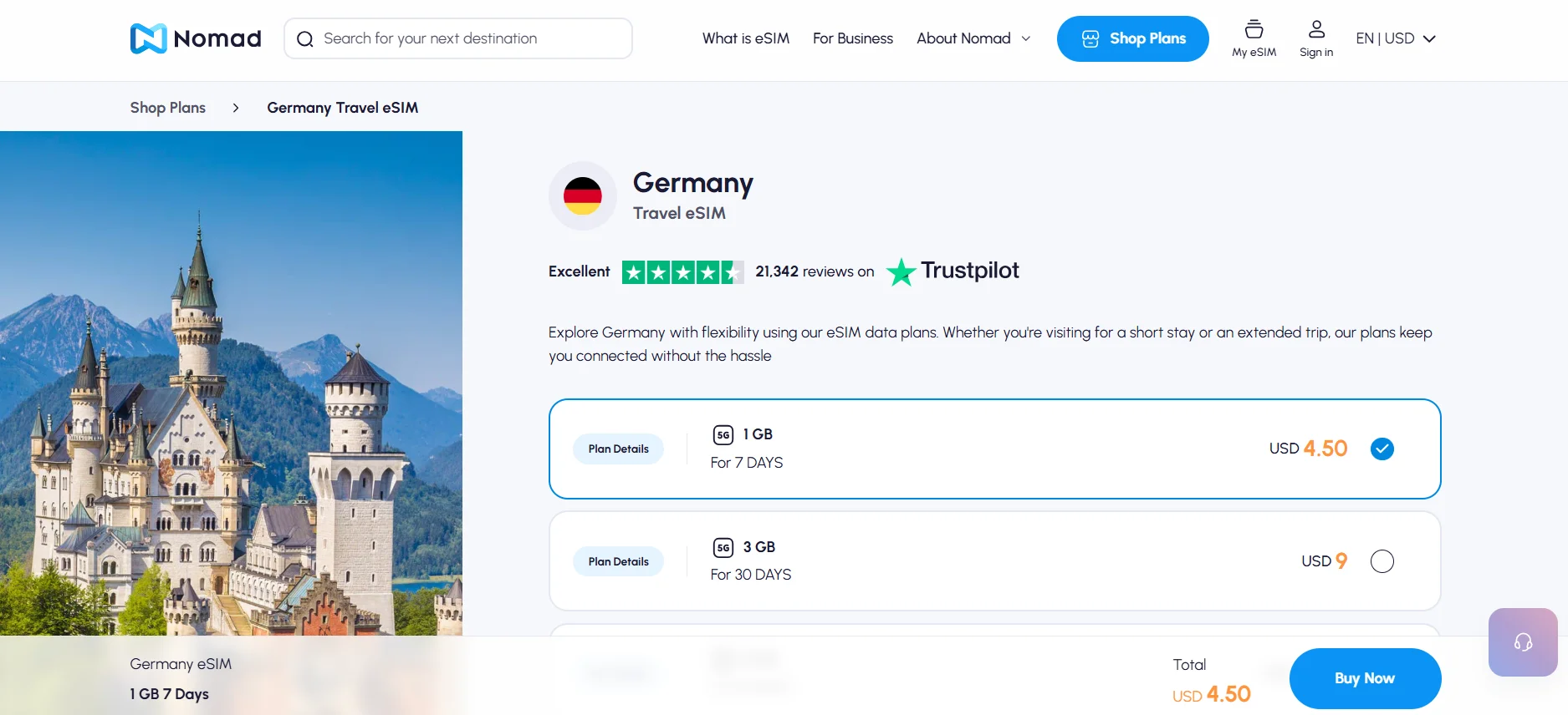 Nomad Germany eSIM website screenshot