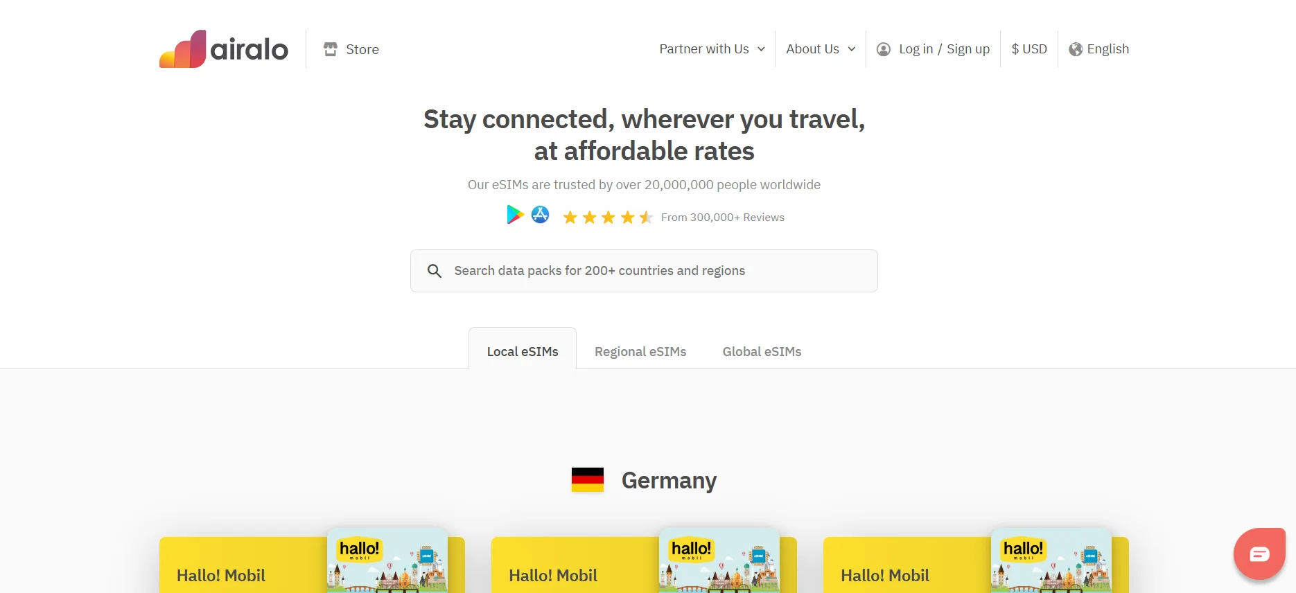 Airalo Germany eSIM website screenshot
