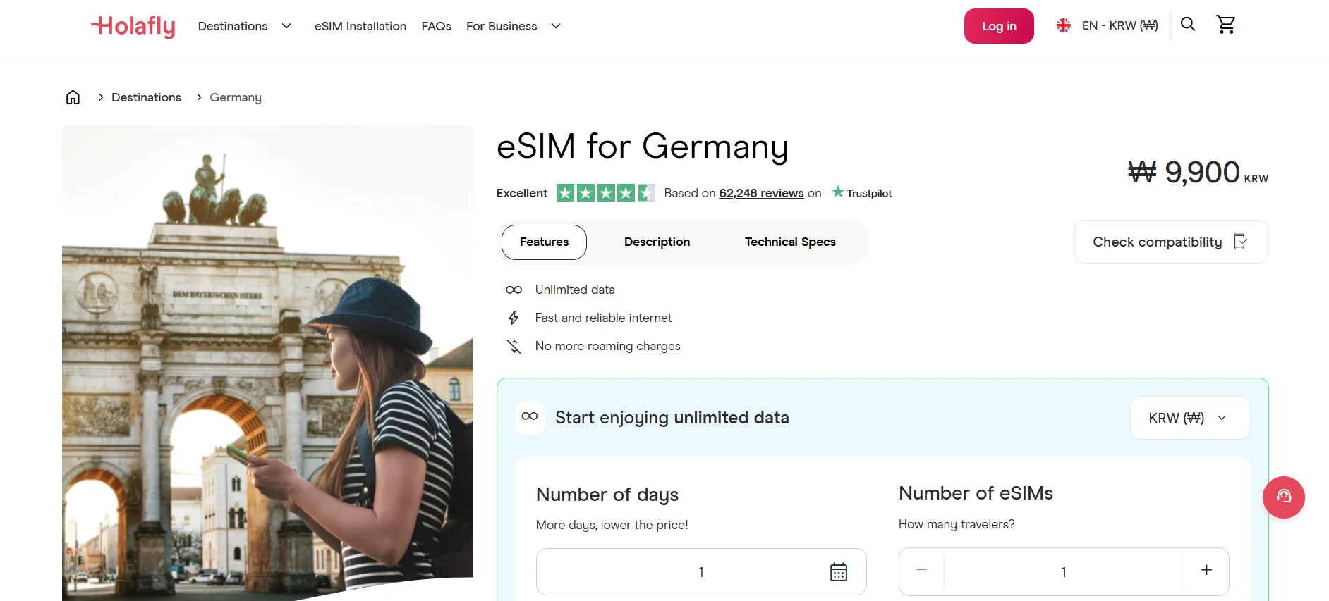 Holafly German eSIM website screenshot