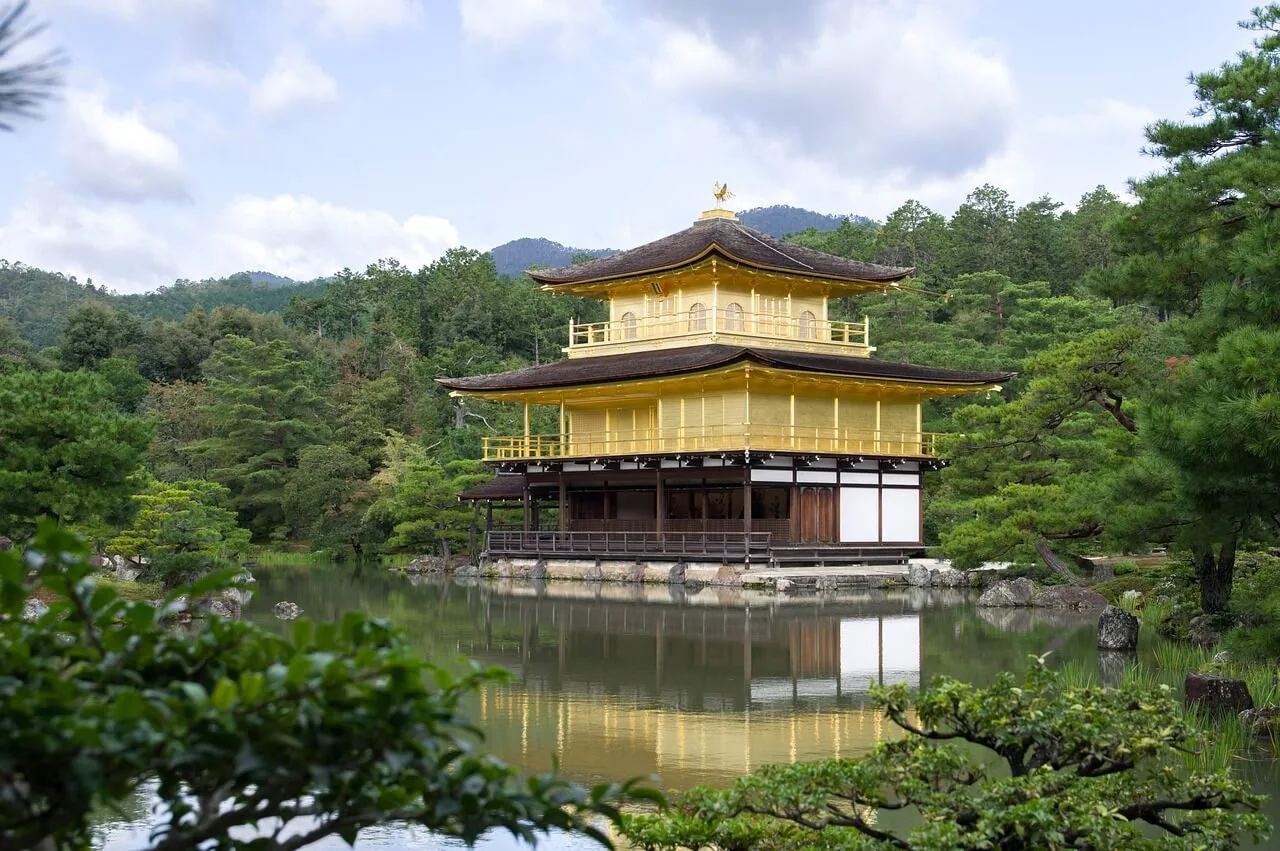 view of the golden temple Kinkaku-ji in Kyoto, Japan