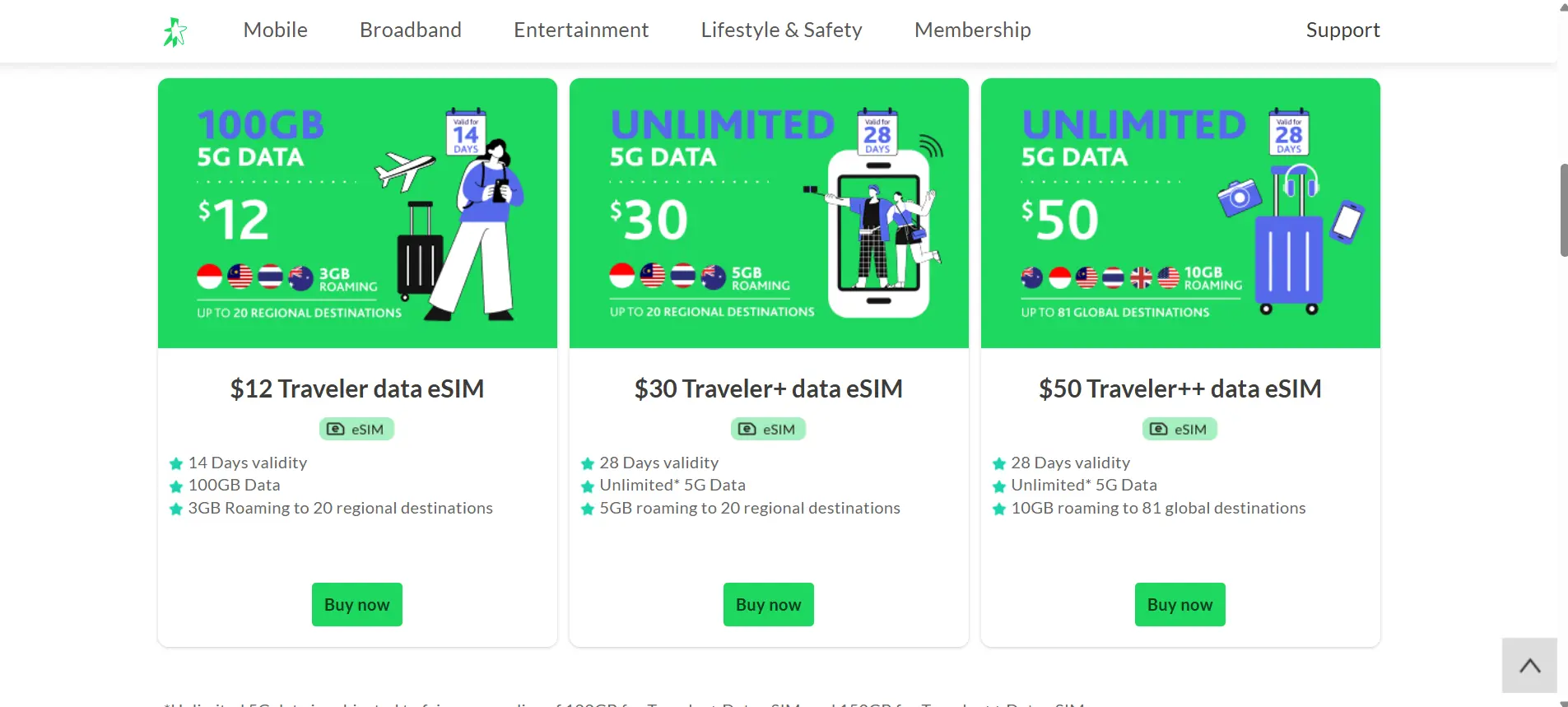 Starhub tourist eSIM for Singapore webpage screenshot