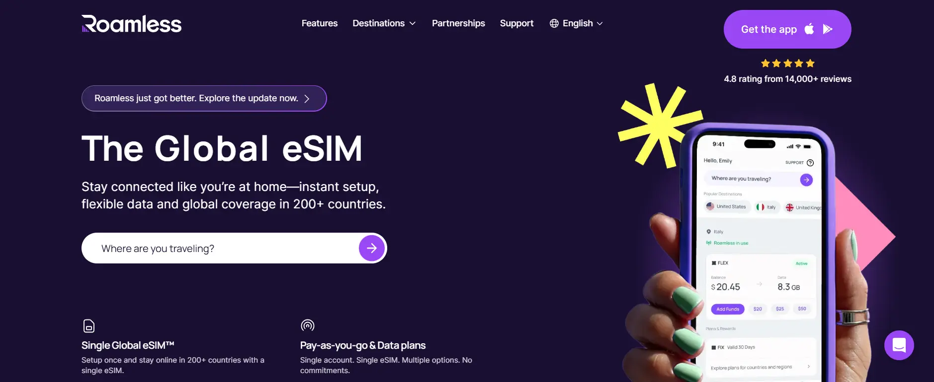 Roamless website screenshot