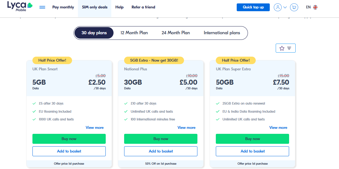Lyca UK eSIM options