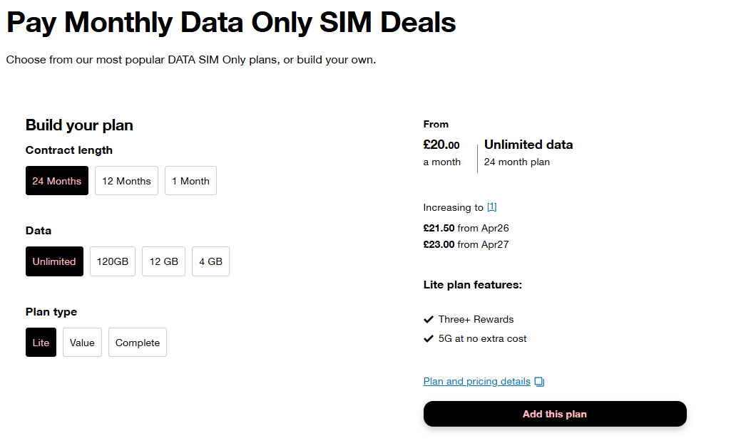 ThreeUK eSIM options