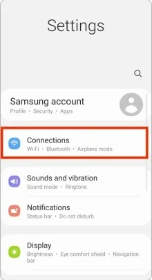 screenshot of the connections option in the Android settings menu