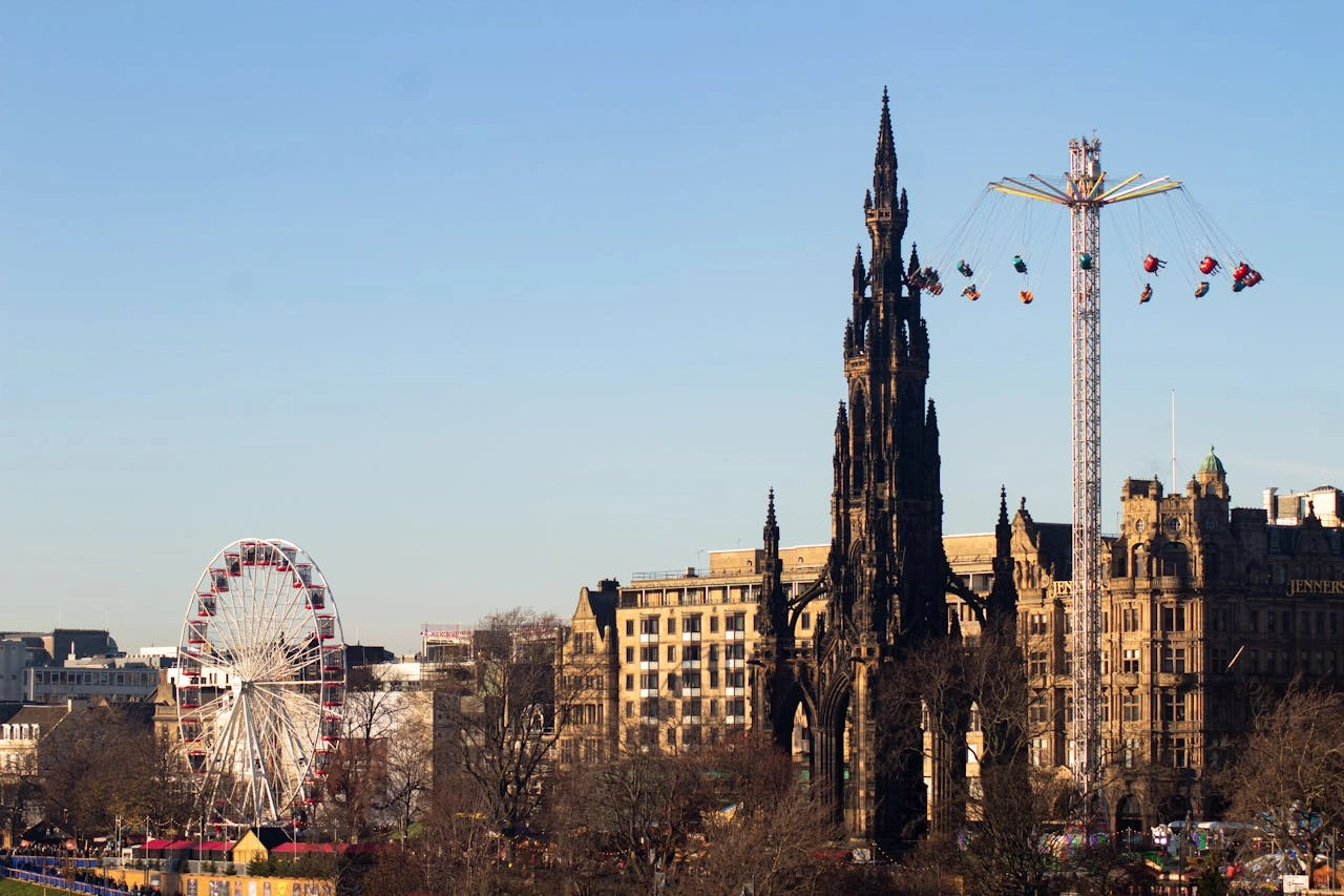 View of the city center of Edinburgh in Scotland on a sunny day
