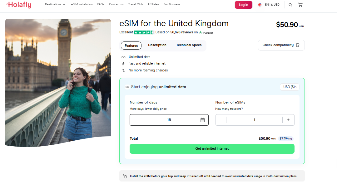 Holafly UK eSIM options