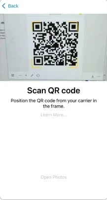 screenshot of scanning the eSIM QR code on iPhone