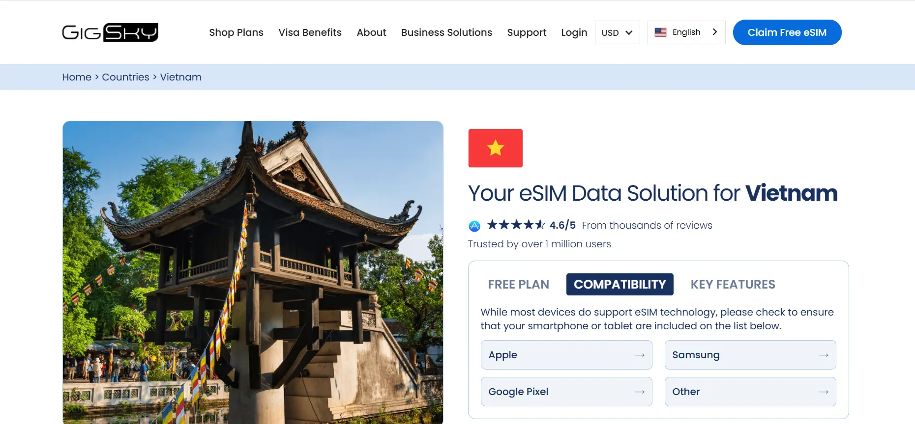 Gigsky Vietnam eSIM website Screenshot