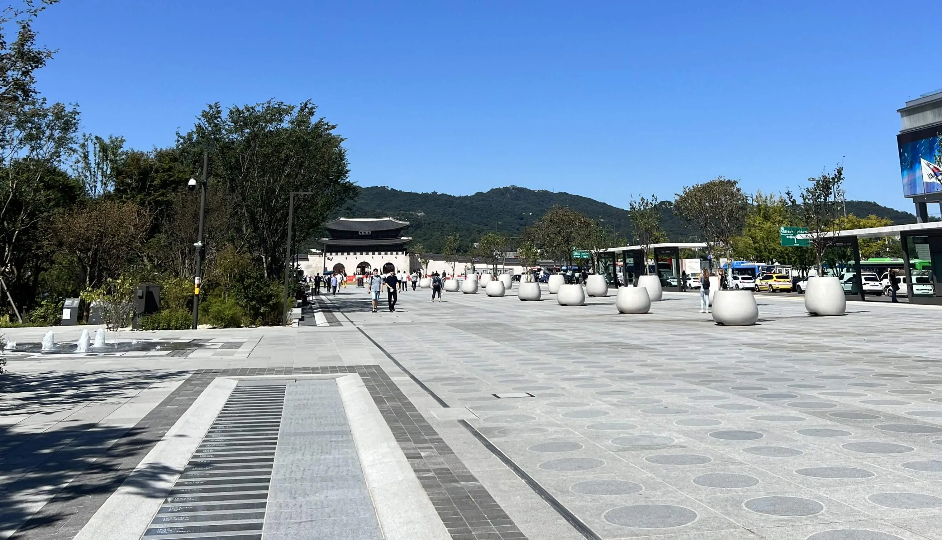 View of the entrance gate to Gyeonbokgung Palace from Gwanghwamun Square