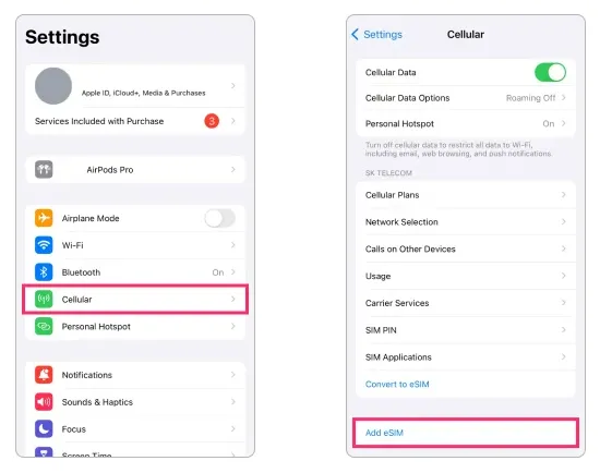 iPhone screenshot of adding eSIM step by step guide