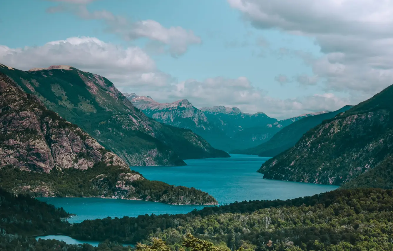 view of beautiful mountains and water in Patagonia