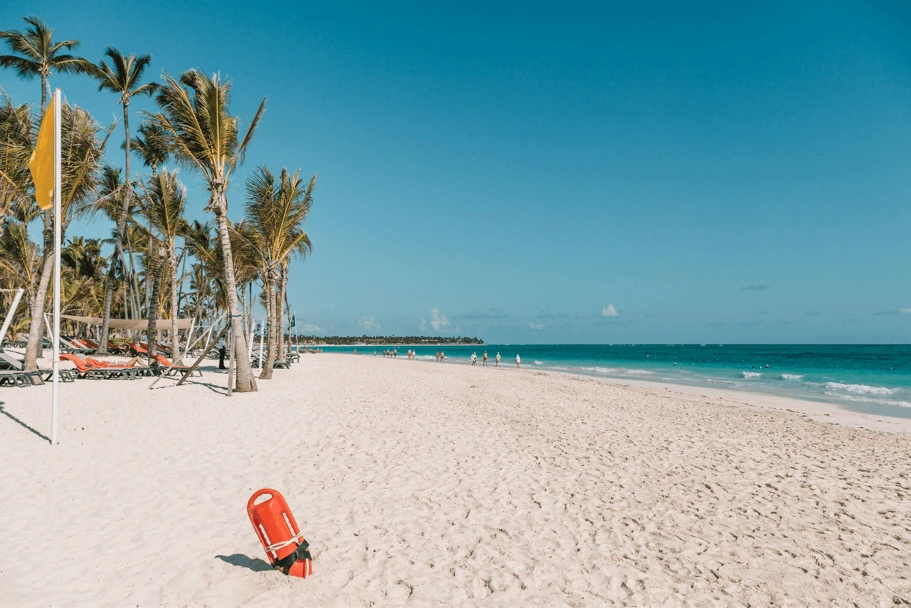 white sandy beach with a blue sky in Punta Cana