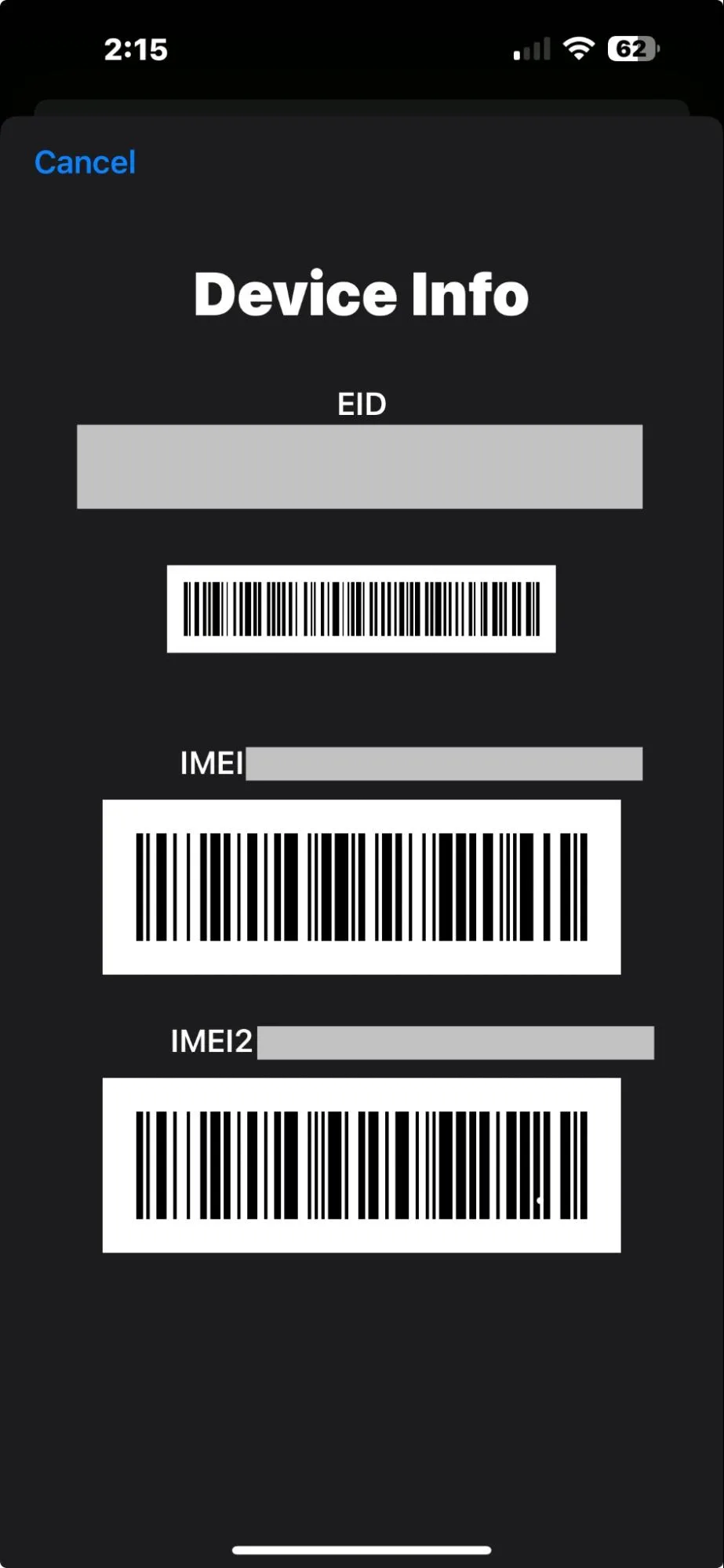 screenshot of eSIM activation failed