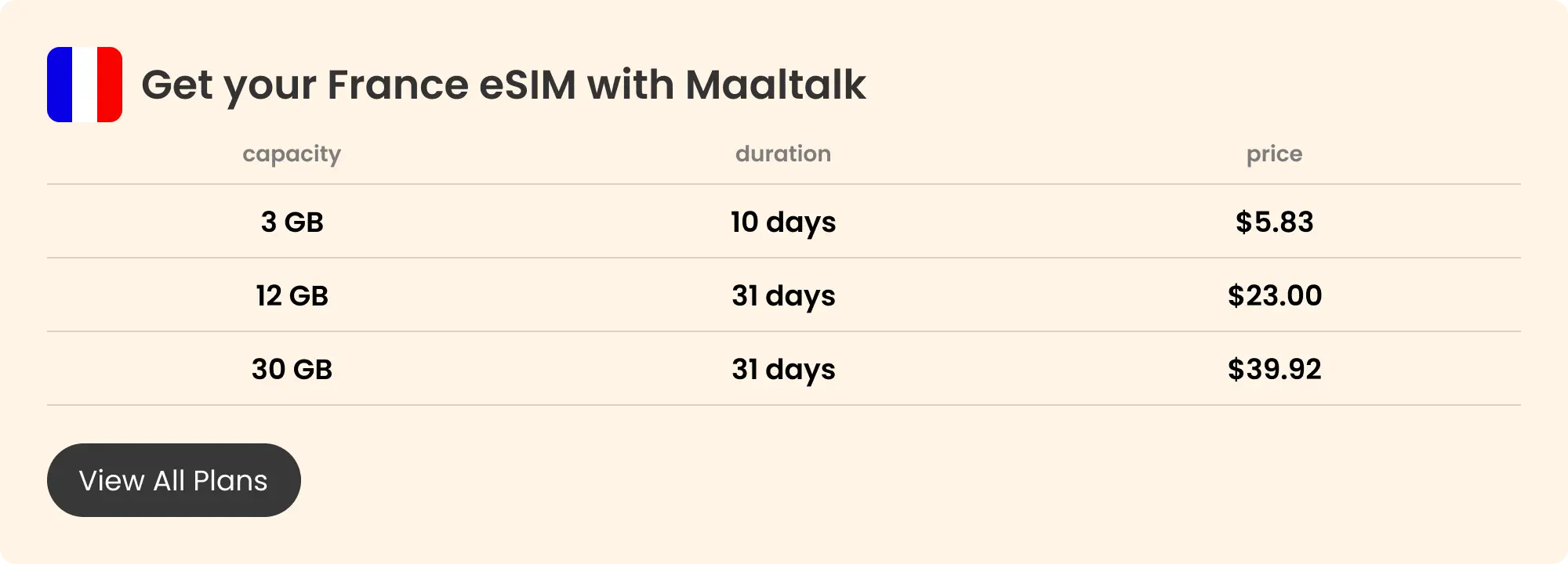 Maaltalk pricing blog banner for buying a France eSIM
