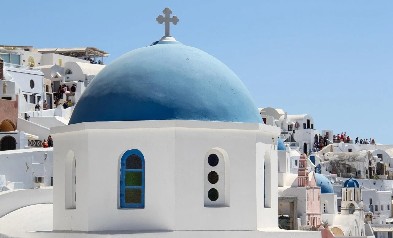 Dome with blue roof in Santorini