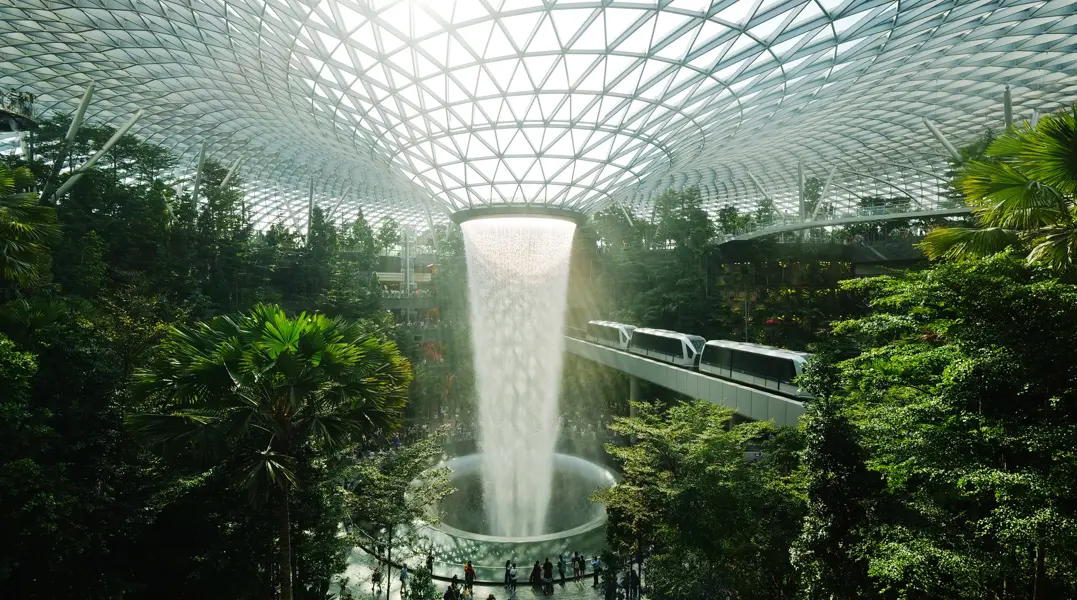 Indoor waterfall at Changi Airport in Singapore