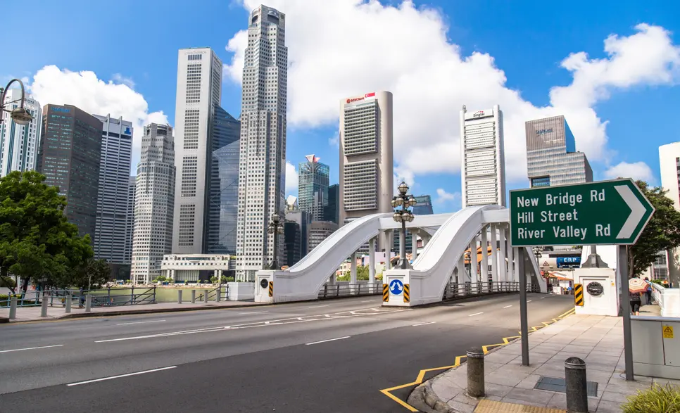 view of Singapore street with high buildings in the background