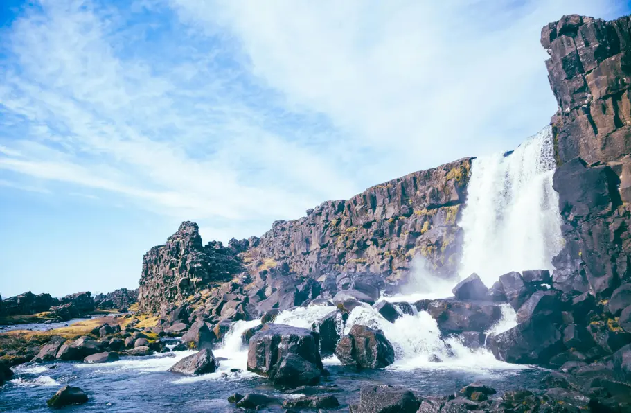 waterfall and cliff in Iceland