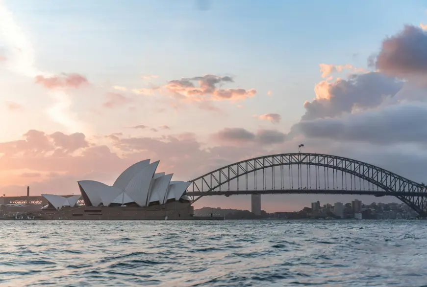 Sydney harbour with Opera house and bridge in the distance