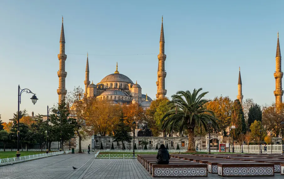 Mosque in Istanbul Turkey during sunset hour