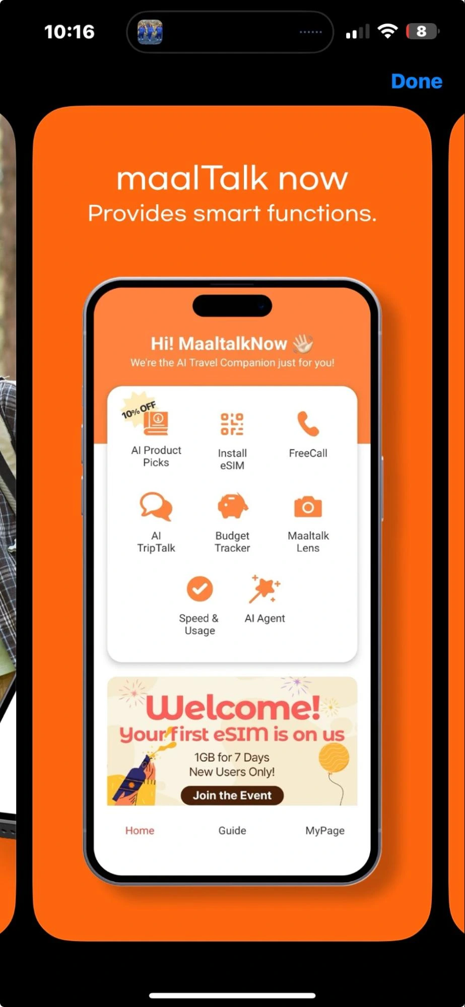 screenshot of MaaltalkNow AI Travel app