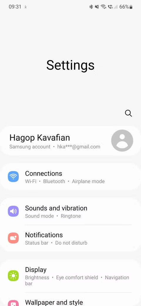 Screenshot of Android phone settings menu