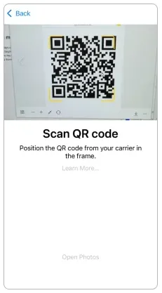 scanning esim QR code phone screenshot